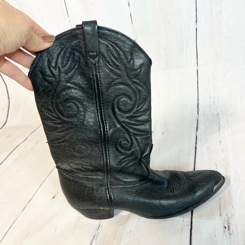 Vintage soft black leather with silver tips western cowboy boots - Picture 5 of 15